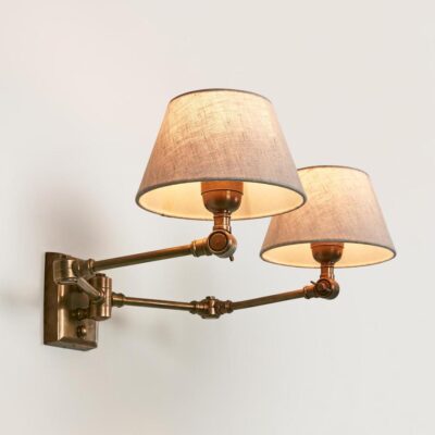 Chesling Industrial Twin Arm Wall Light Antique Brass