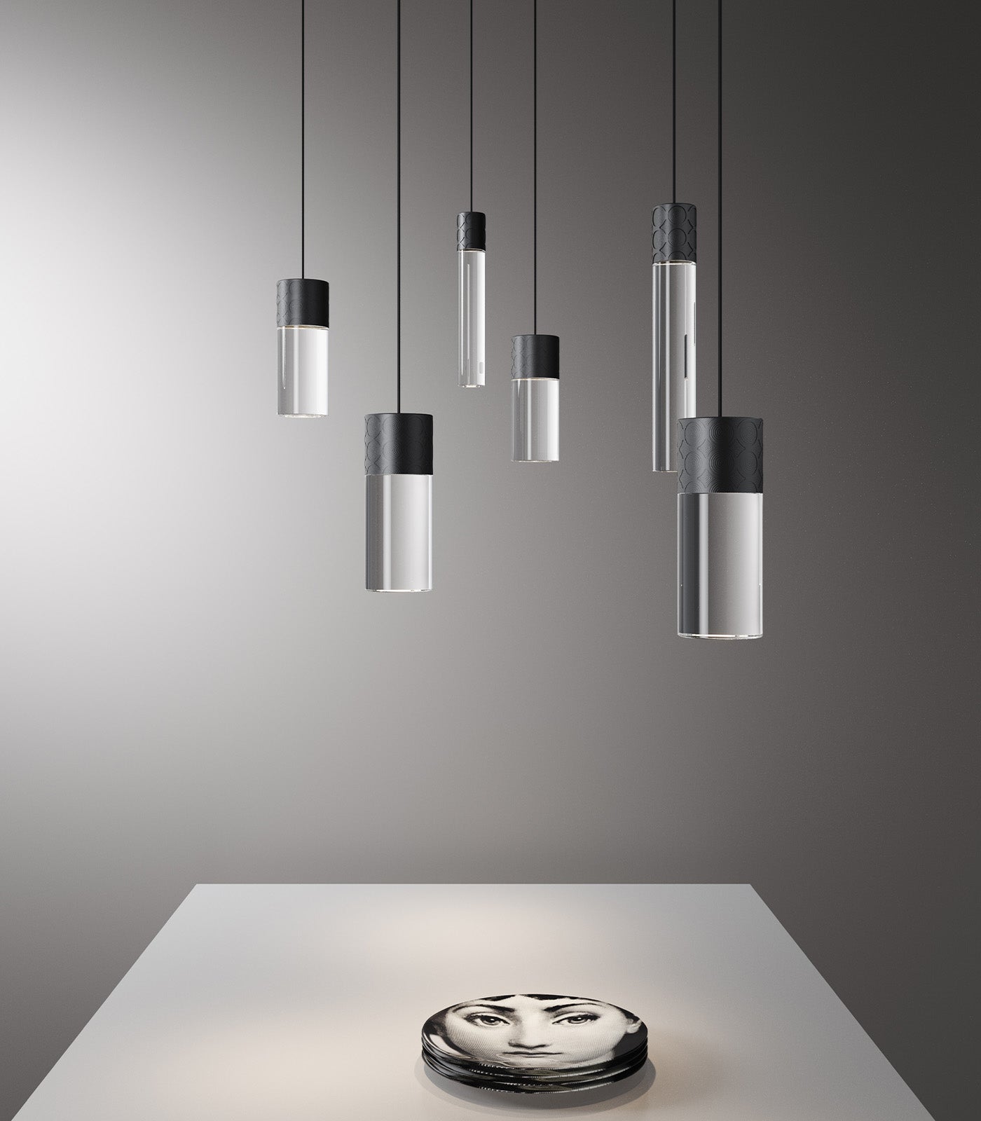 Chesterhall Contemporary Cylinder Pendant Light Black and Clear Chesterhall Contemporary Cylinder Pendant Light Black and Clear