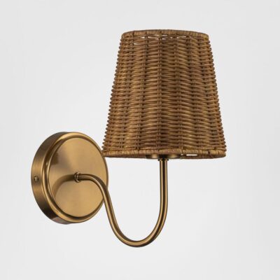 Claremont Hamptons Wall Light Antique Brass with Woven Rattan Shade
