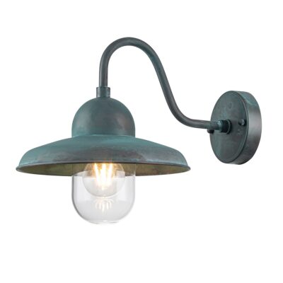 Cliftonbury Traditional Swan Neck Outdoor Wall Light in Verdigris