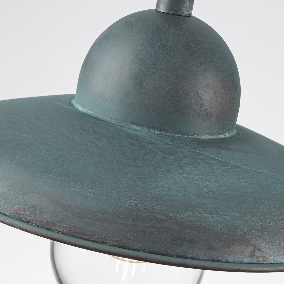 Cliftonbury Traditional Swan Neck Outdoor Wall Light in Verdigris Cliftonbury Traditional Swan Neck Outdoor Wall Light in Verdigris — detail view