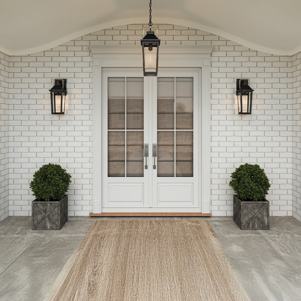 Coastal Reach Hamptons Outdoor Wall Lantern Matt Black & Brass Coastal Reach Hamptons Outdoor Wall Lantern Matt Black & Brass — in situ view