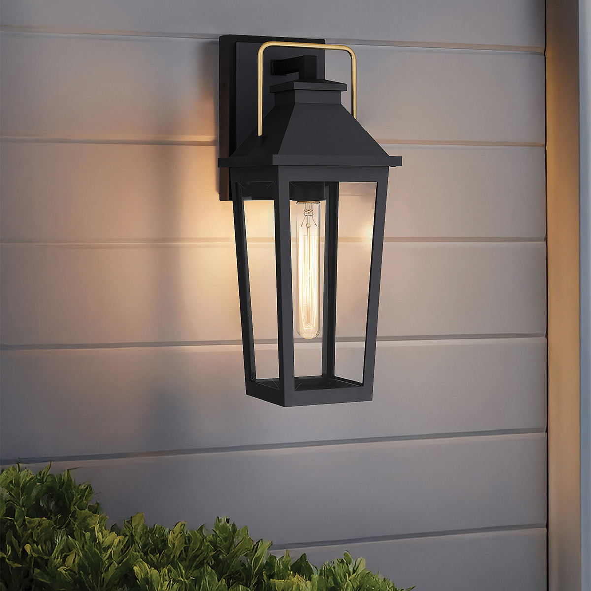 Coastal Reach Hamptons Outdoor Wall Lantern Matt Black & Brass Coastal Reach Hamptons Outdoor Wall Lantern Matt Black & Brass — in situ view