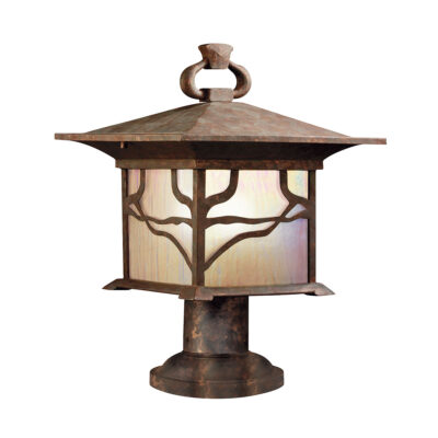 Cobden Hall Mission Style Outdoor Pedestal Lantern Distressed Copper