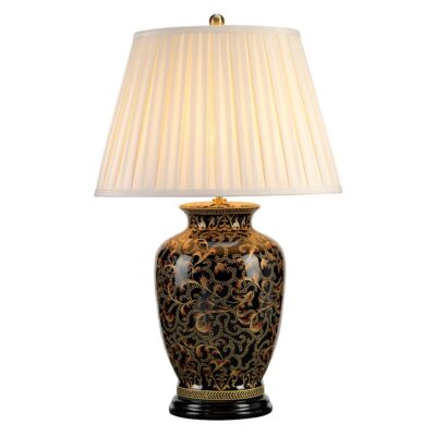 Cobden Hall Traditional Porcelain Table Lamp in Black and Gold