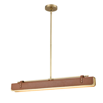 Cognac Harbour Pendant Hamptons Linear Pendant Vintage Brass and Cognac Leather