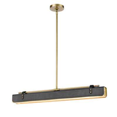 Cognac Harbour Pendant Retro Modern Linear Light Vintage Brass and Tuxedo Leather
