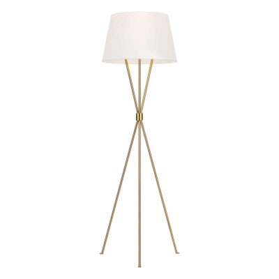 Copperfield Lane Tripod Floor Lamp Burnished Brass with White Linen Shade