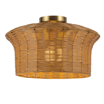 Coralbrook Hamptons Woven Rattan Flush Ceiling Light Brushed Gold