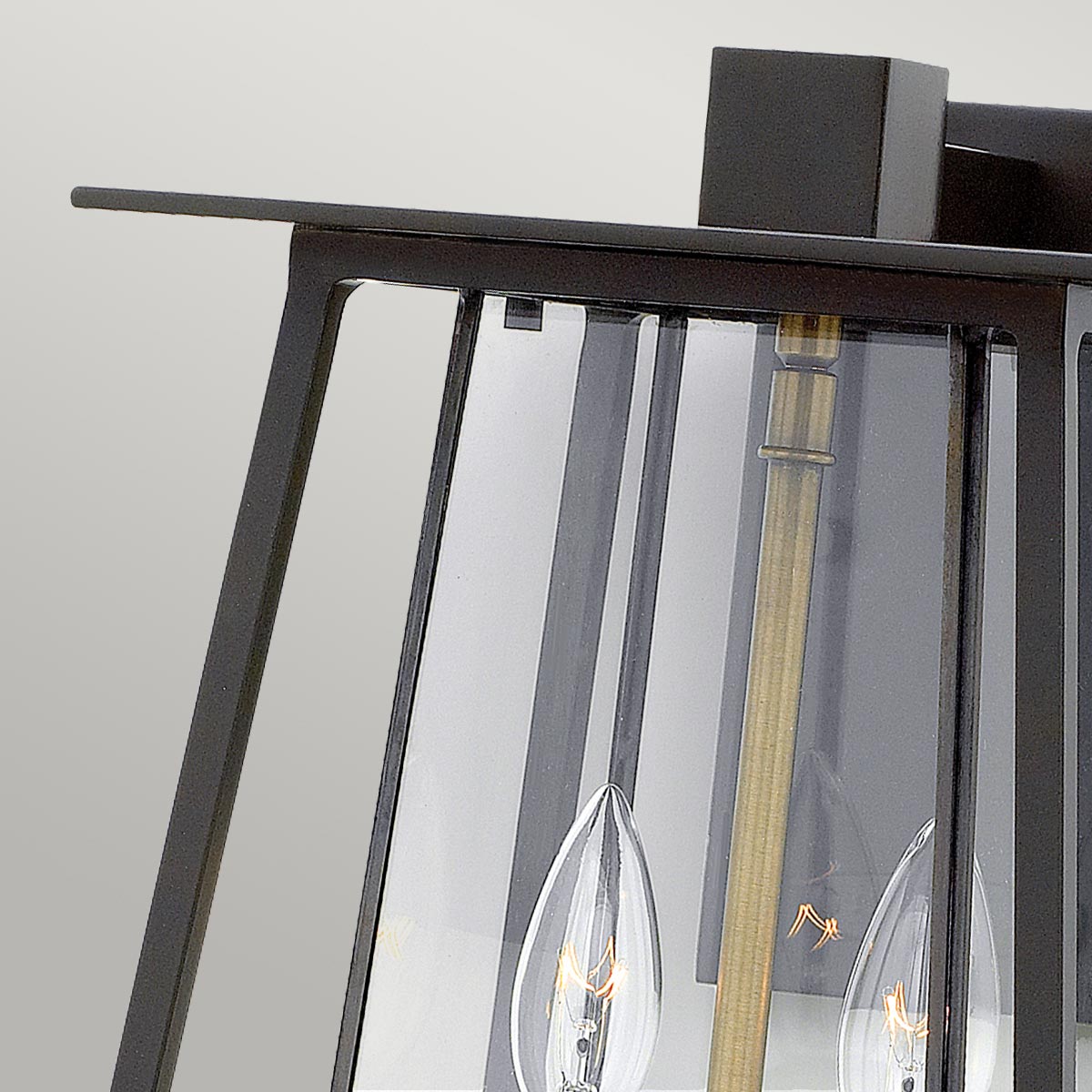 Corbenfield Transitional Outdoor Wall Lantern in Buckeye Bronze and Heritage Brass — detail view