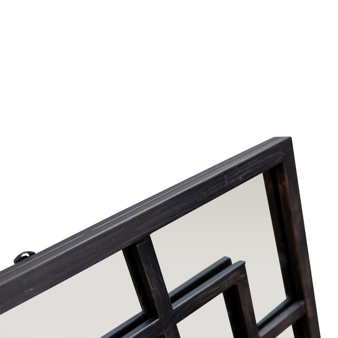 Corvane Hamptons Rectangular Mirror With Geometric Corner Detail Black