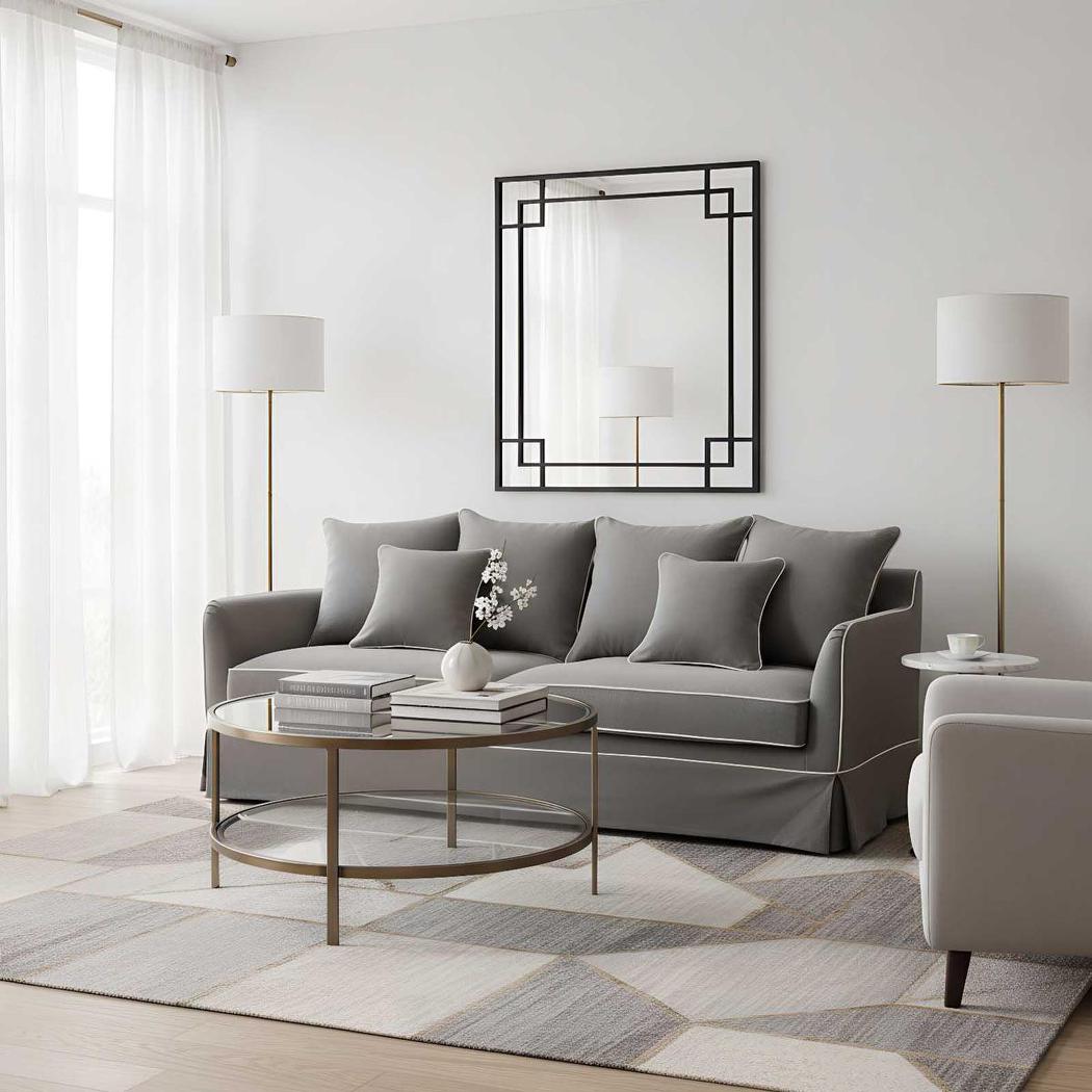 Corvane Hamptons Rectangular Mirror With Geometric Corner Detail Black
