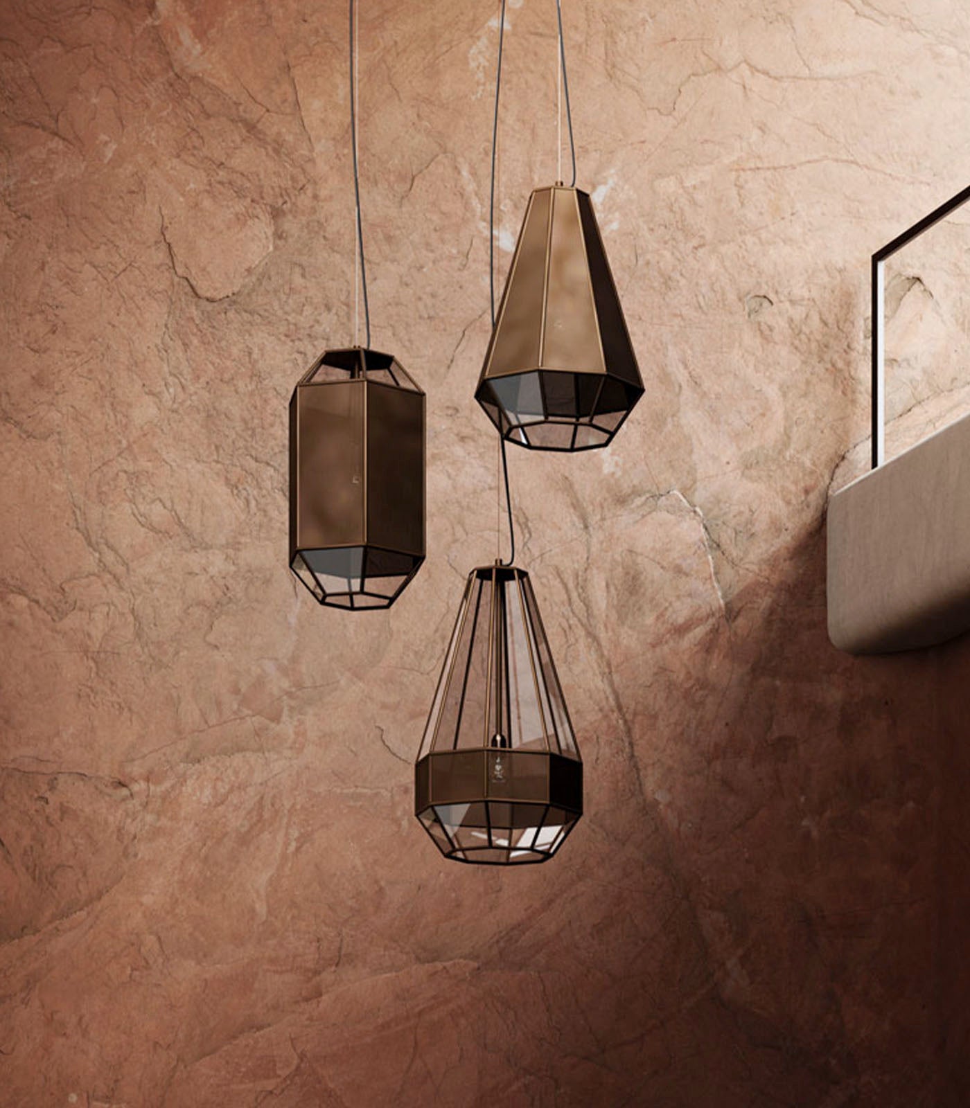 Corven Contemporary Faceted Brass Pendant Light Corven Contemporary Faceted Brass Pendant Light