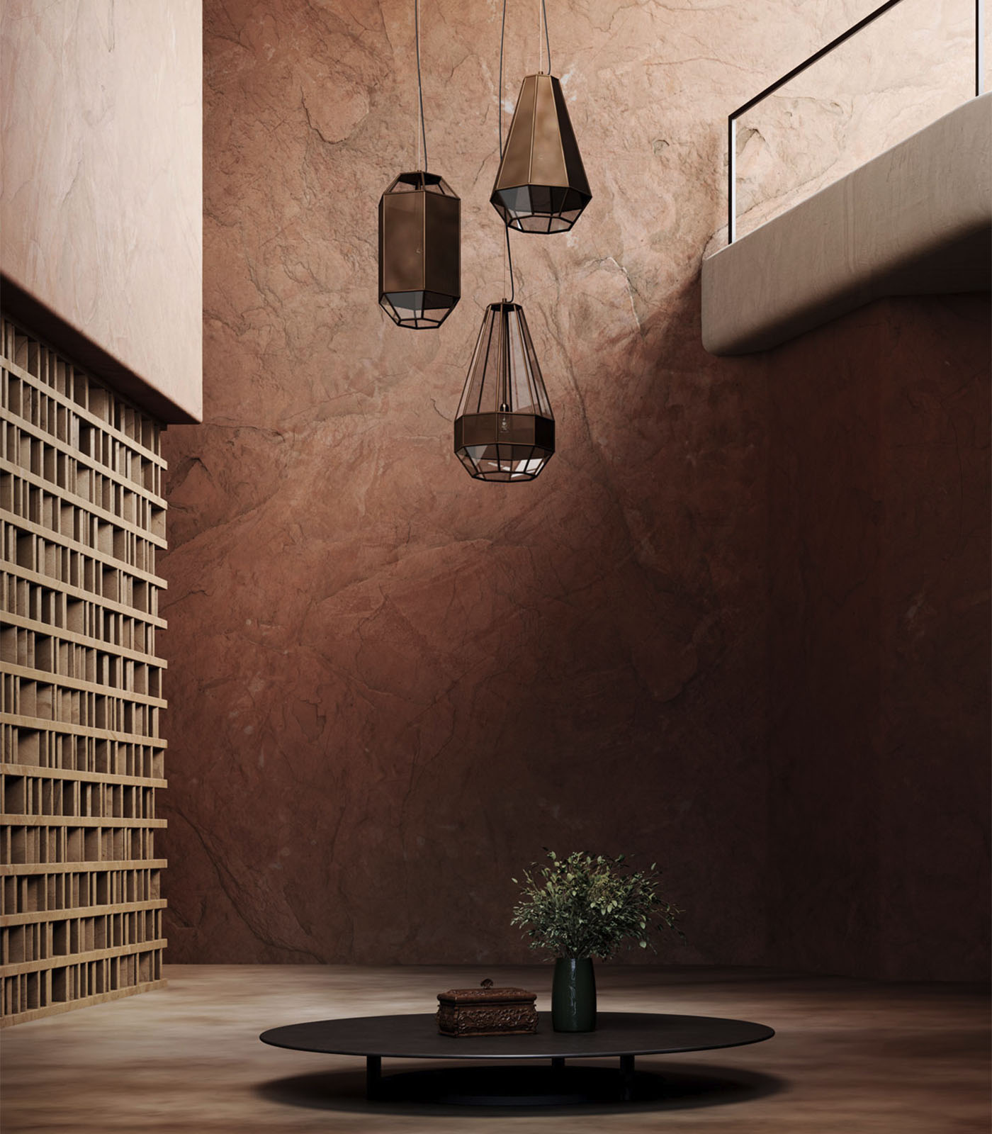 Corven Contemporary Faceted Brass Pendant Light Corven Contemporary Faceted Brass Pendant Light