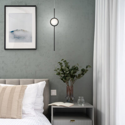 Corvina Contemporary Rod Pendant Matte Black — in situ view
