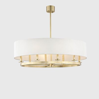 Cotesbach Large Linen Drum Pendant Light in Aged Brass