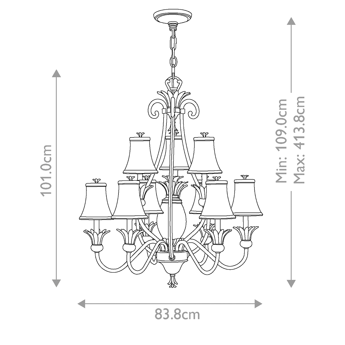 Cotesworth Grove French Provincial 10 Light Chandelier Polished Antique Nickel Cotesworth Grove French Provincial 10 Light Chandelier Polished Antique Nickel