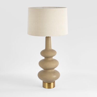 Cotswald Hamptons Gourd Table Lamp Sandstone Ceramic With Linen Shade
