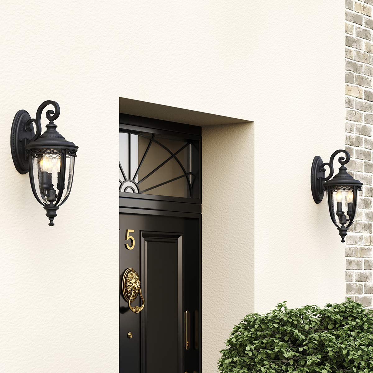 Cotswold Bridle Traditional Outdoor Wall Lantern Black Cotswold Bridle Traditional Outdoor Wall Lantern Black — in situ view