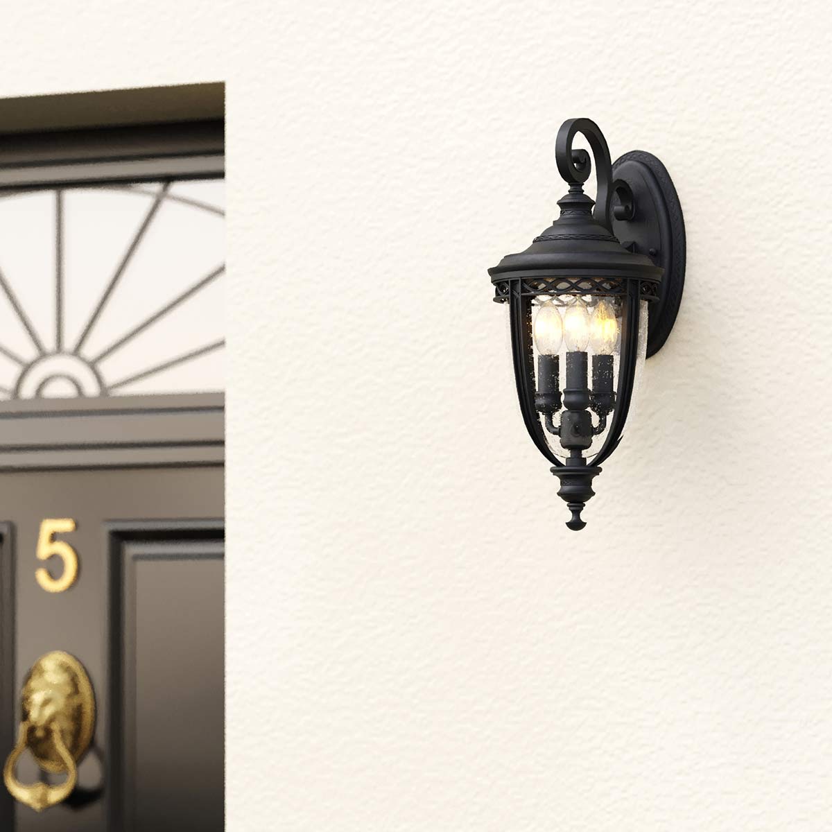 Cotswold Bridle Traditional Outdoor Wall Lantern Black Cotswold Bridle Traditional Outdoor Wall Lantern Black — in situ view