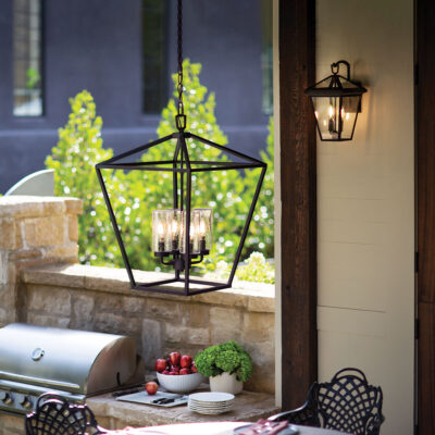 Coventry Row Hamptons Outdoor Chandelier Museum Black — in situ view