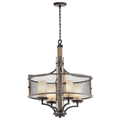 Cravenhill Country Wire Cage Chandelier in Anvil Iron and Wood