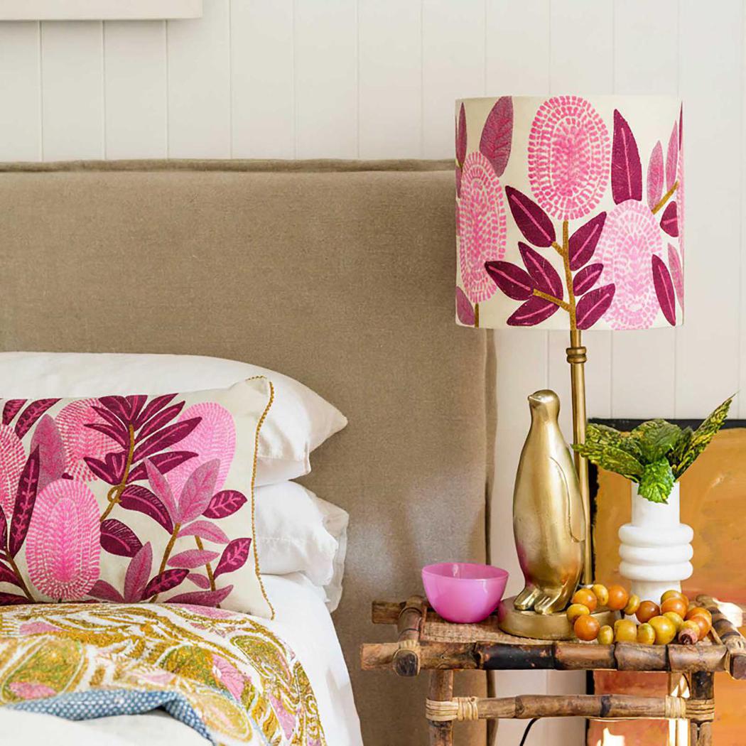 Crimson Hamptons Embroidered Drum Lamp Shade Cream Pink Floral Crimson Hamptons Embroidered Drum Lamp Shade Cream Pink Floral