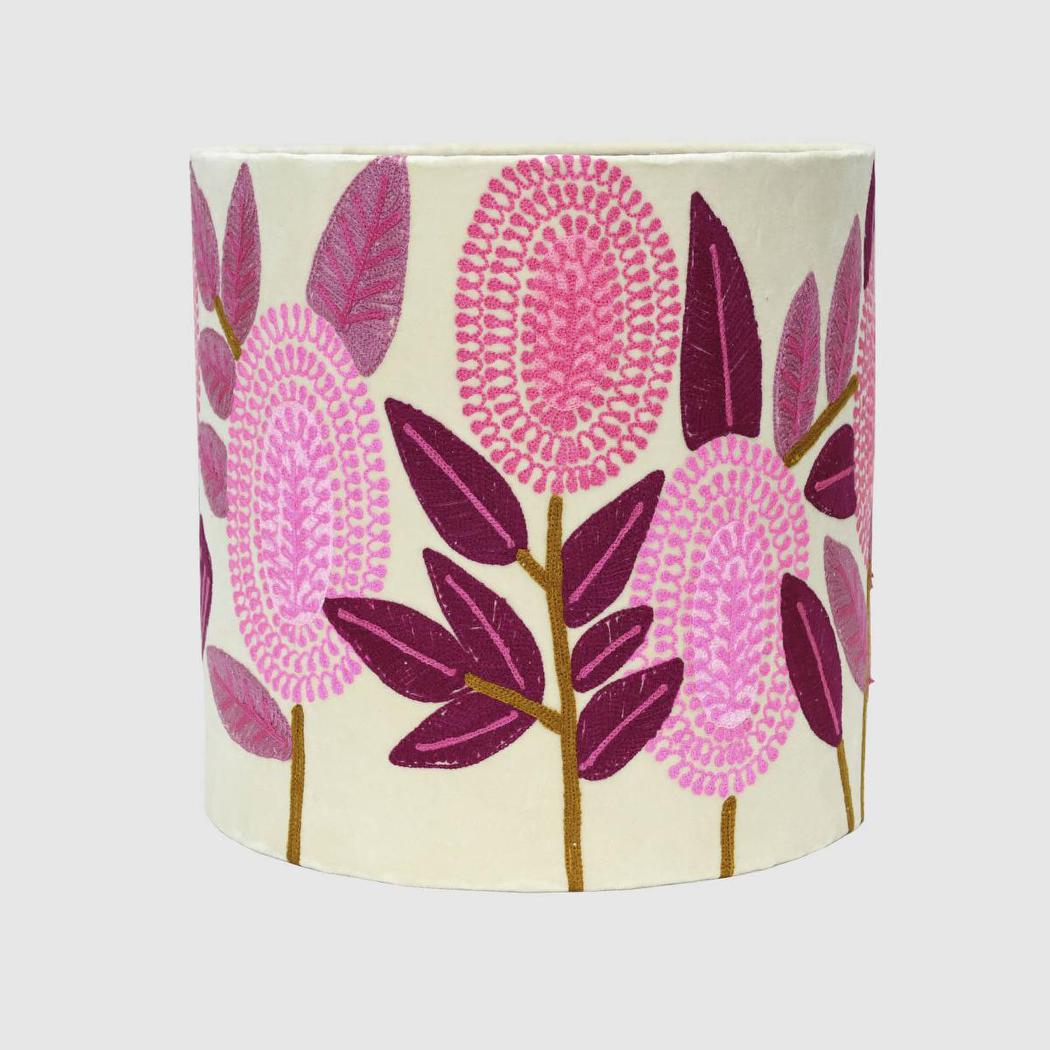 Crimson Hamptons Embroidered Drum Lamp Shade Cream Pink Floral