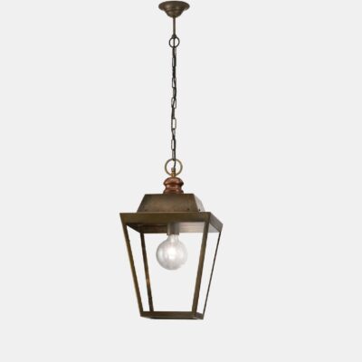 Cubo Frame Heritage Outdoor Pendant Light Antique Brass with Clear Glass