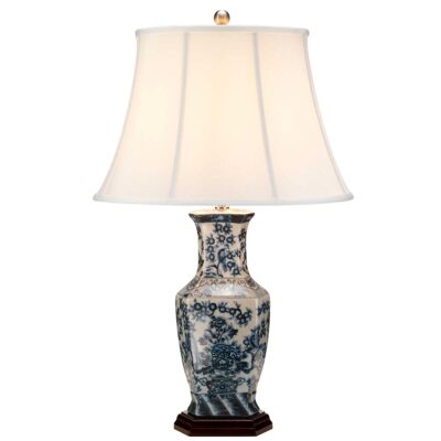 Delft Weave French Provincial Hexagonal Table Lamp Blue and White