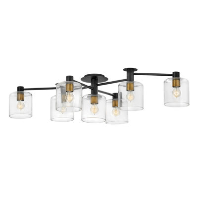 Denholm Retro Modern Ceiling Semi-Flush Black With Heritage Brass