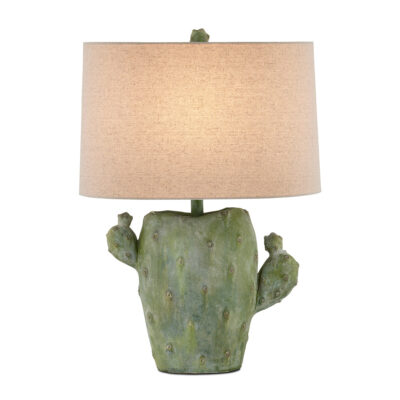 Desert Bloom Sculptural Cactus Table Lamp Antiqued Green