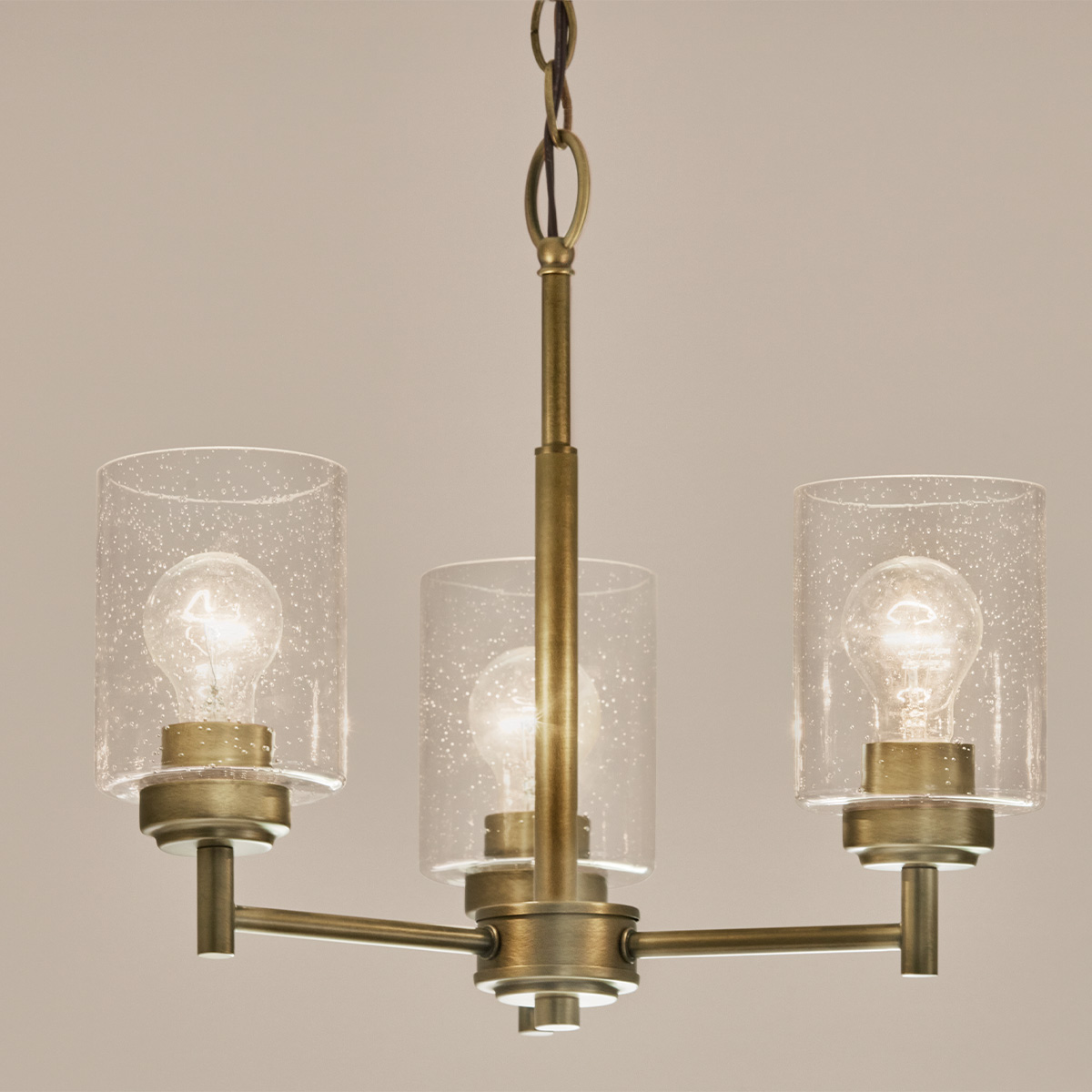 Dorchester Reach Hamptons Three Light Chandelier Natural Brass Dorchester Reach Hamptons Three Light Chandelier Natural Brass — in situ view