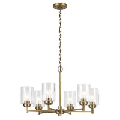 Dorchester Reach Transitional Six Light Chandelier Natural Brass