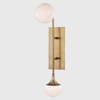 Dunstan Contemporary Double Globe Wall Light Aged Brass