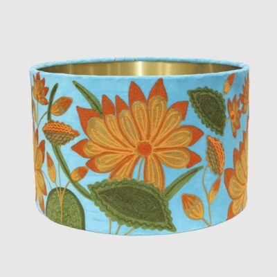 Durleigh Sunflower Embroidered Drum Lamp Shade Aqua Velvet