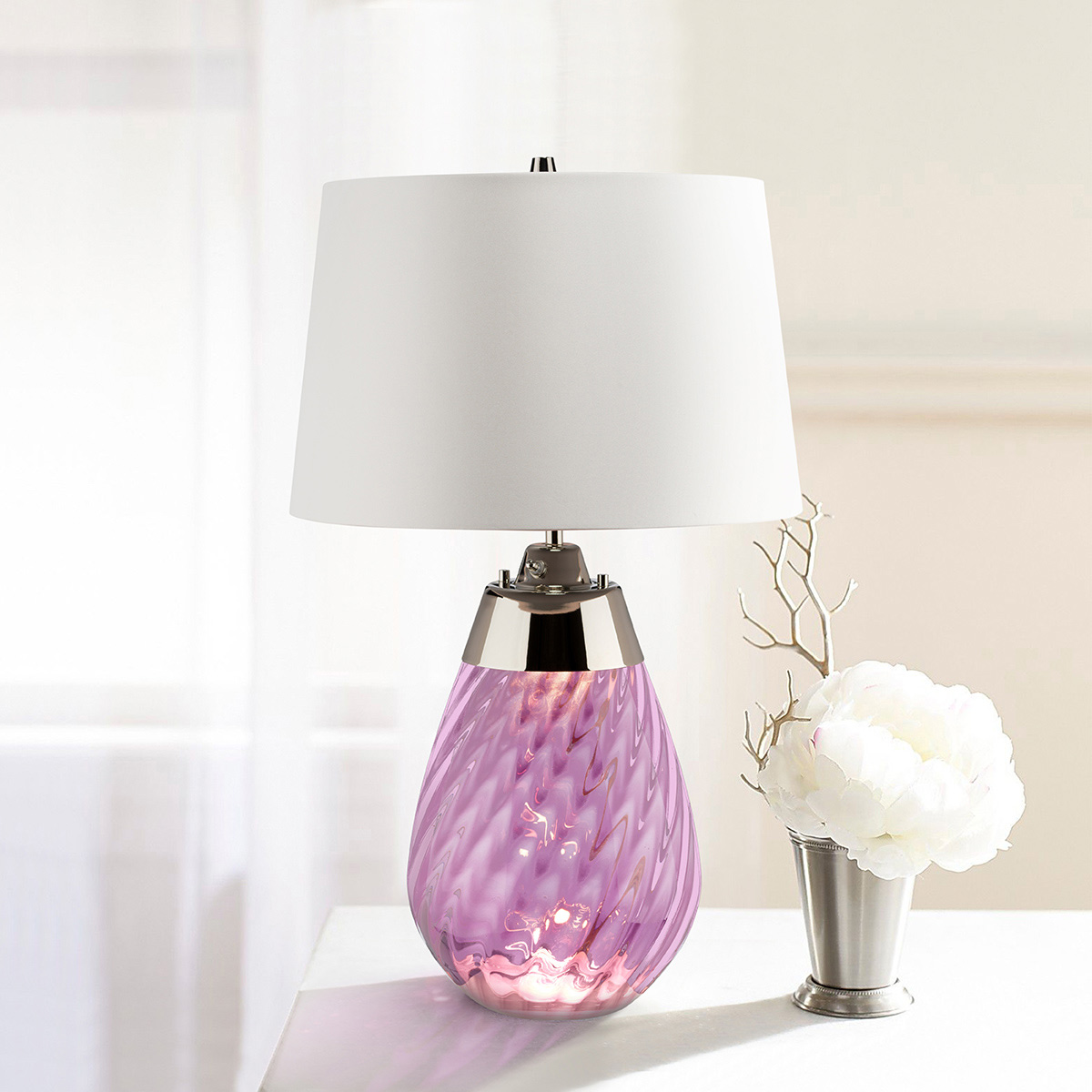 Duskwater Plum Hamptons Table Lamp with Twisted Glass Base Duskwater Plum Hamptons Table Lamp with Twisted Glass Base — lifestyle