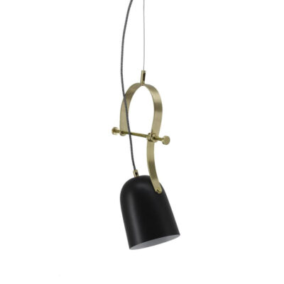 Edgewater Black Metal Dome Pendant Light With Brass Strap