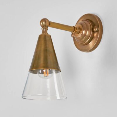 Eldridge Hamptons Wall Light With Conical Glass Shade Antique Brass
