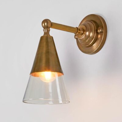 Eldridge Hamptons Wall Light With Conical Glass Shade Antique Brass