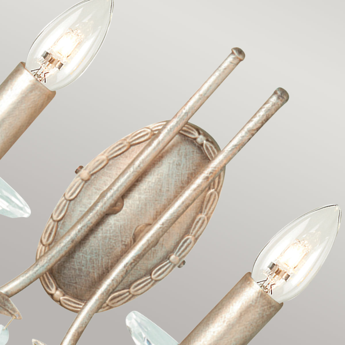 Ellinsworth French Provincial Twin Arm Wall Light Silver Gold Patina Ellinsworth French Provincial Twin Arm Wall Light Silver Gold Patina — detail view