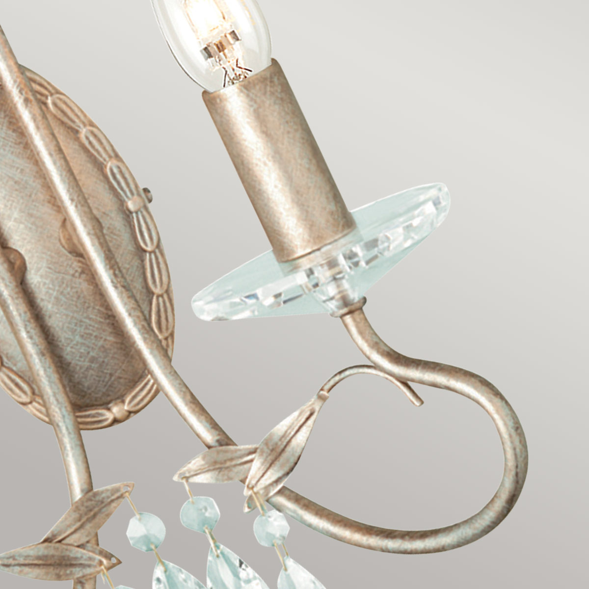 Ellinsworth French Provincial Twin Arm Wall Light Silver Gold Patina Ellinsworth French Provincial Twin Arm Wall Light Silver Gold Patina — detail view