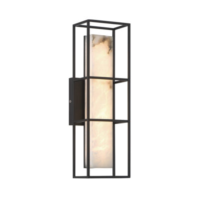 Elmscote Modern Caged Alabaster Wall Light Matte Black