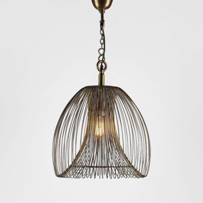 Elmsford Bell Shaped Wire Cage Ceiling Pendant Antique Brass