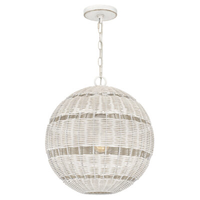 Elmshire Hamptons Woven Rattan Globe Pendant in Antique White