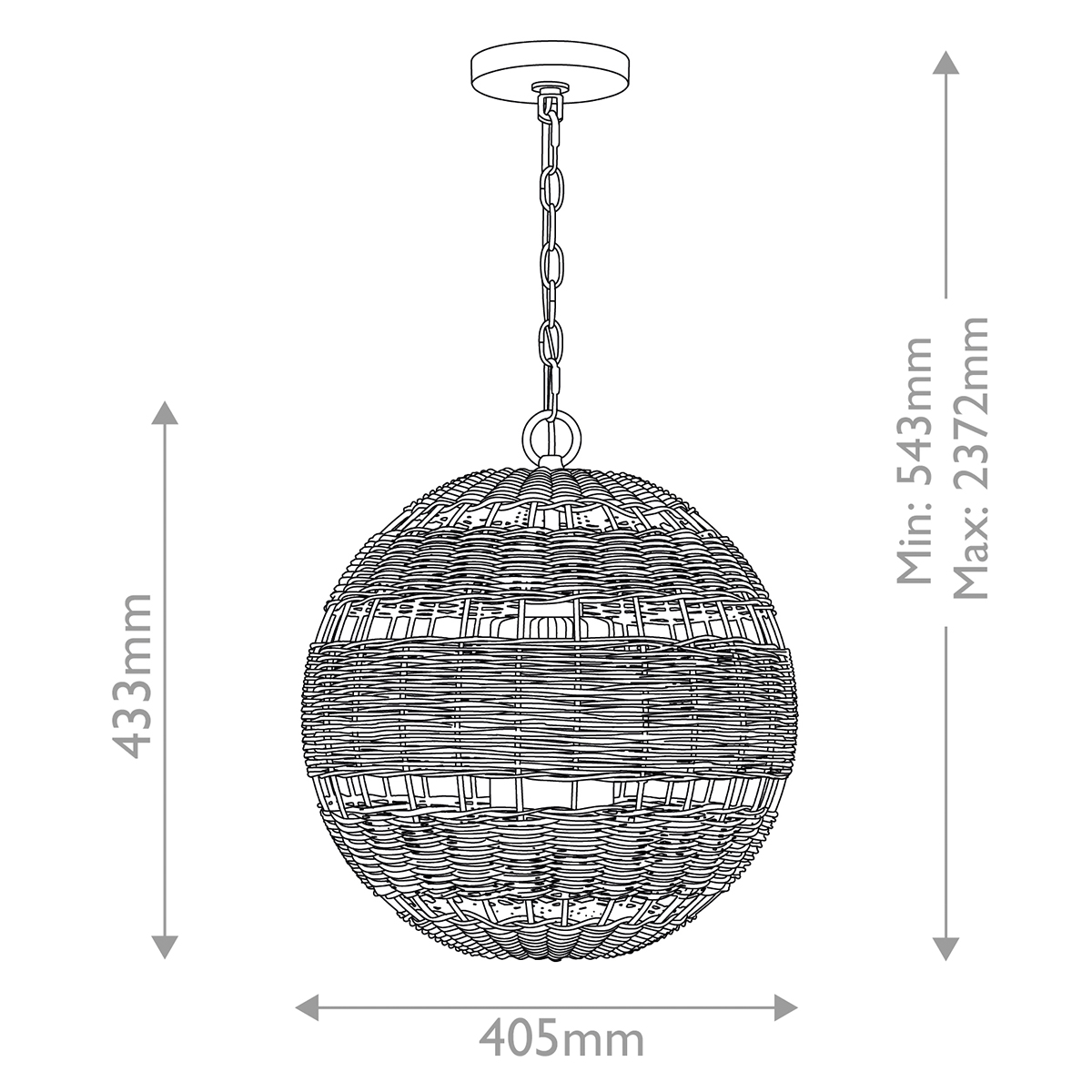 Elmshire Hamptons Woven Rattan Globe Pendant in Antique White Elmshire Hamptons Woven Rattan Globe Pendant in Antique White