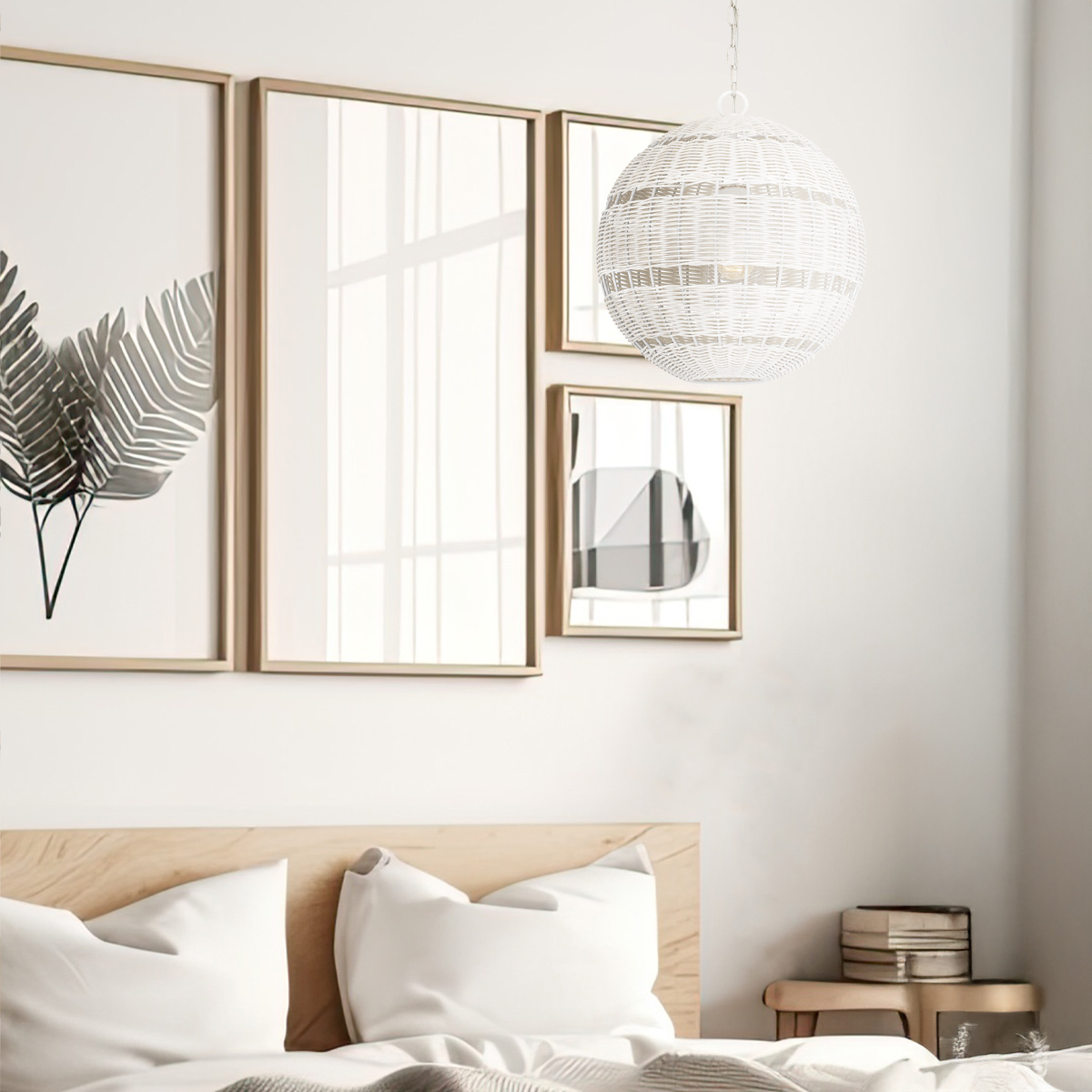 Elmshire Hamptons Woven Rattan Globe Pendant in Antique White Elmshire Hamptons Woven Rattan Globe Pendant in Antique White — in situ view
