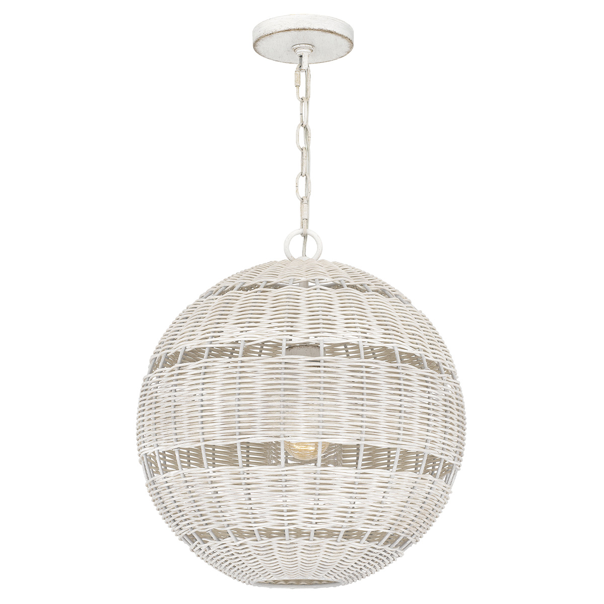 Elmshire Hamptons Woven Rattan Globe Pendant in Antique White