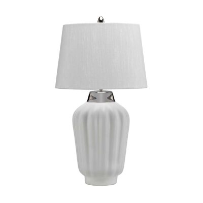 Elmsleigh Hamptons Ribbed Ceramic Table Lamp White & Polished Nickel
