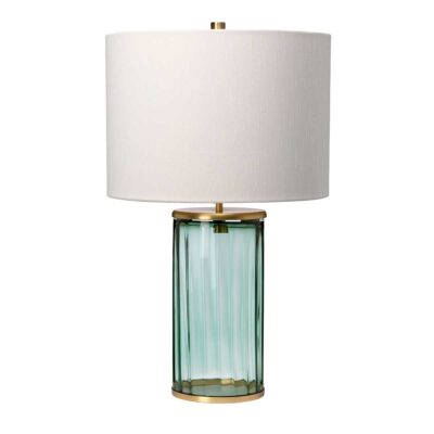 Emerald Nickel Fluted Glass Table Lamp Green And Aged Brass
